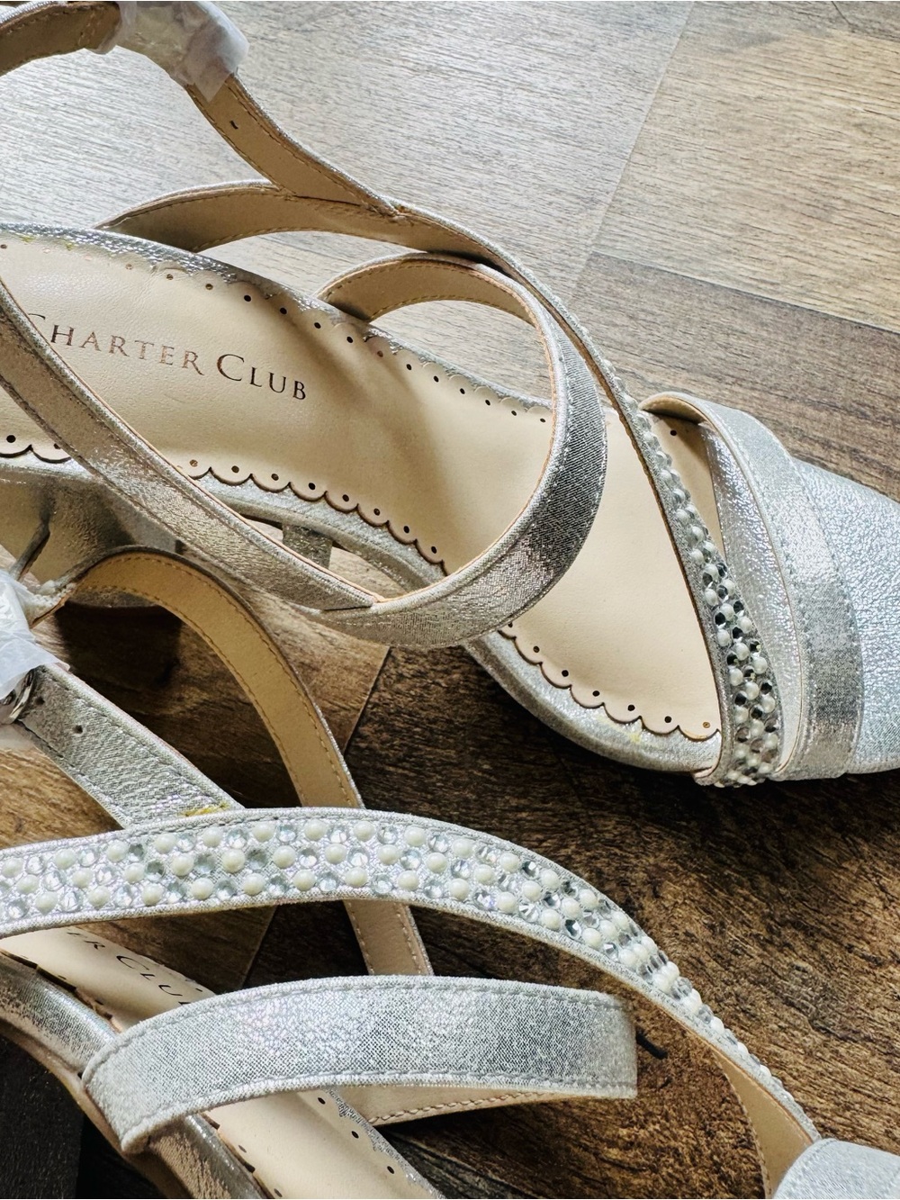 Charter Club Silver Rhinestone Low Block Heel Sandals Size 5.5 NWOB - Picture 5 of 8